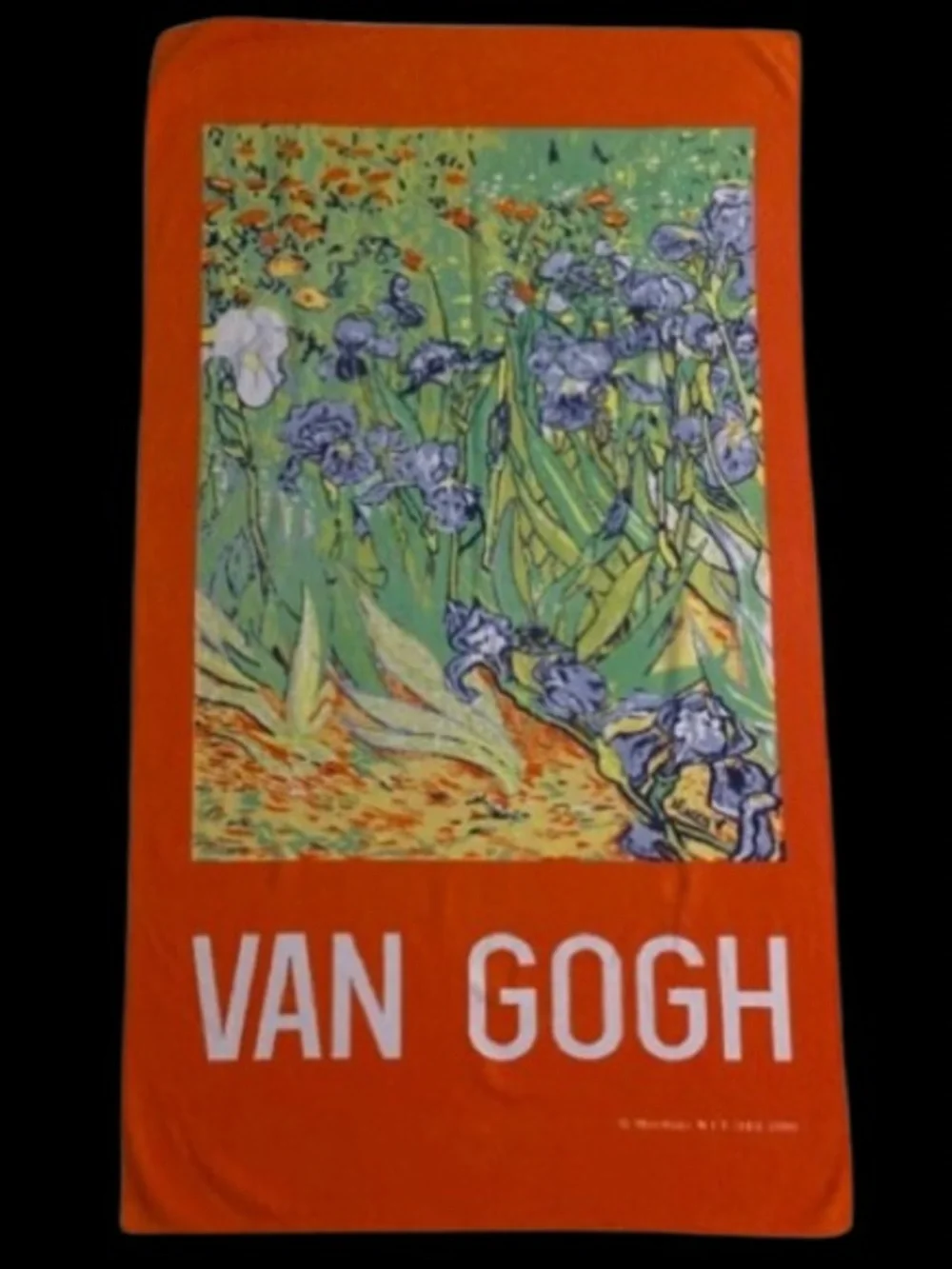 Vintage 1990 Hilasal Van Gogh Iris Design Art Beach Towel 31” x 56” Bold Orange